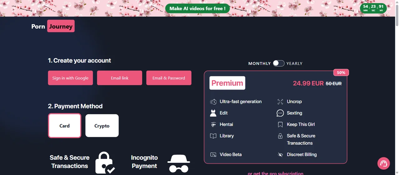 Premium pricing page with monthly and yearly plans